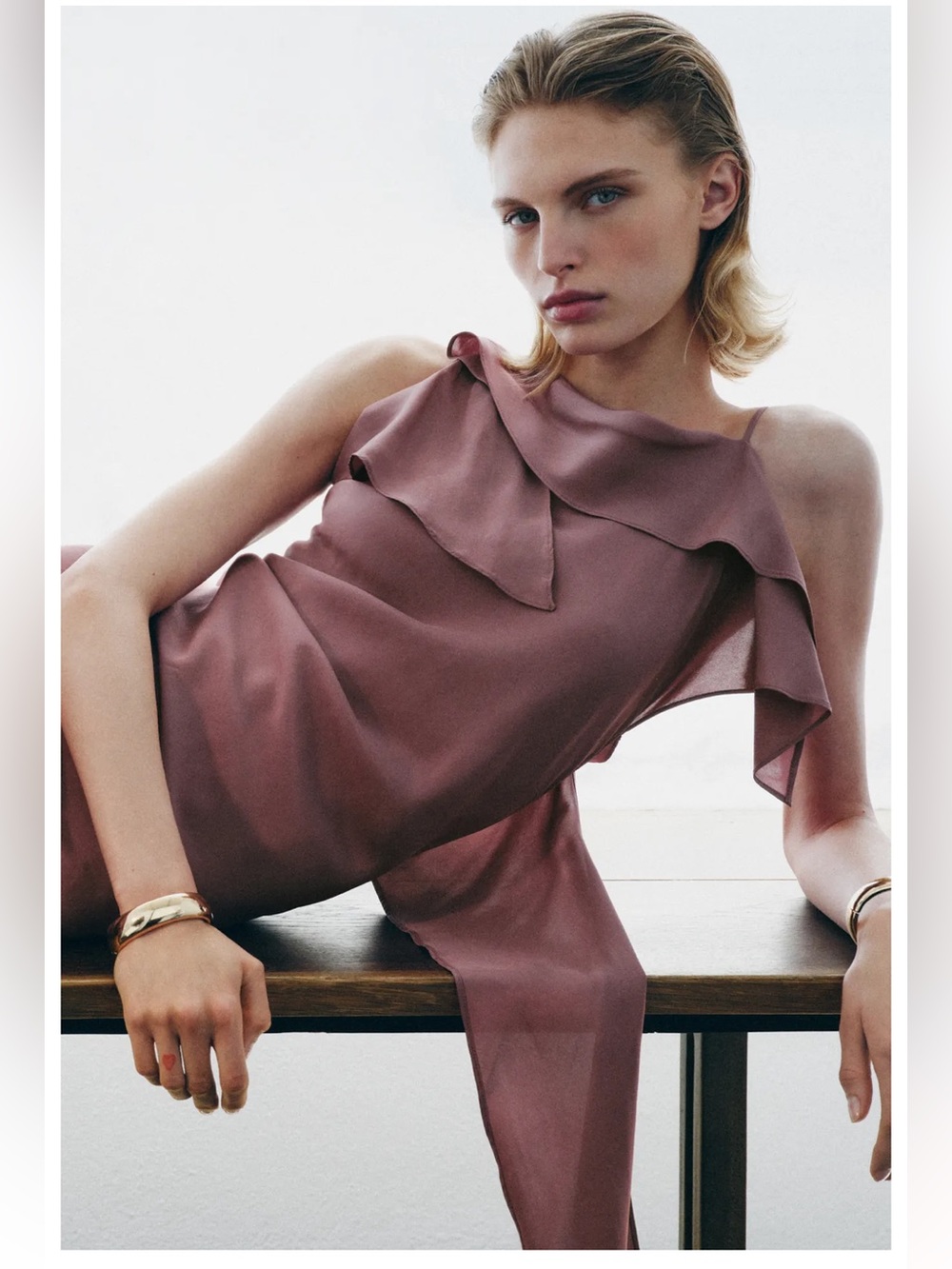 Zara 100% viscose Asymmetric ruffle dress